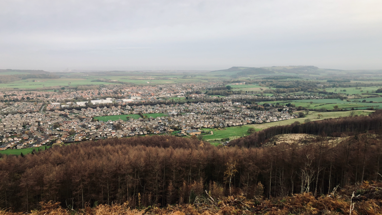 A view of the town of Guisborough from Highcliff Nab.