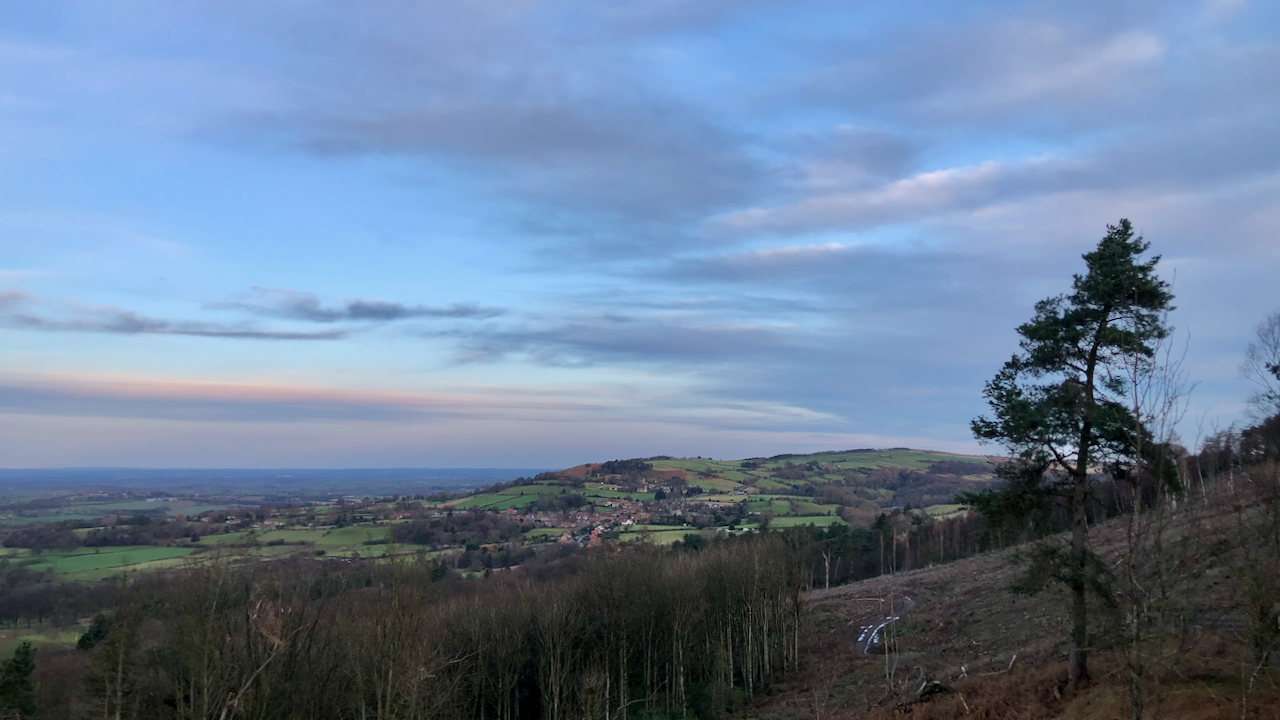 Long range view of the village of Osmotherley on the western edge of the North York Moors.